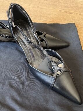 Steven Meisel for Zara Black Leather Kitten Heeled Shoes - Size EU 37